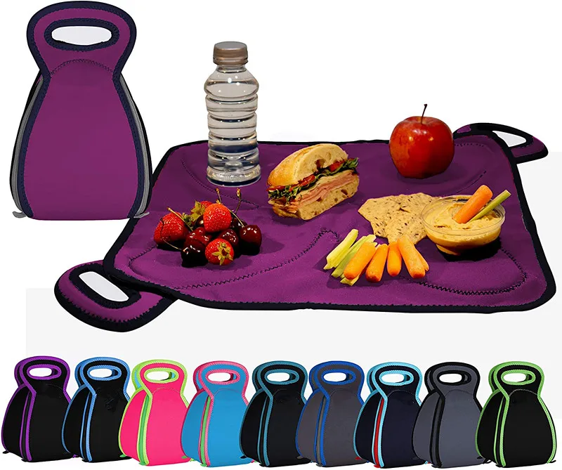 Fondofold плоская сумка для ланча унисекс многоразовая 2 в 1 Неопреновая изолированная сумка-холодильник моющаяся с регулируемыми ковриками пикника