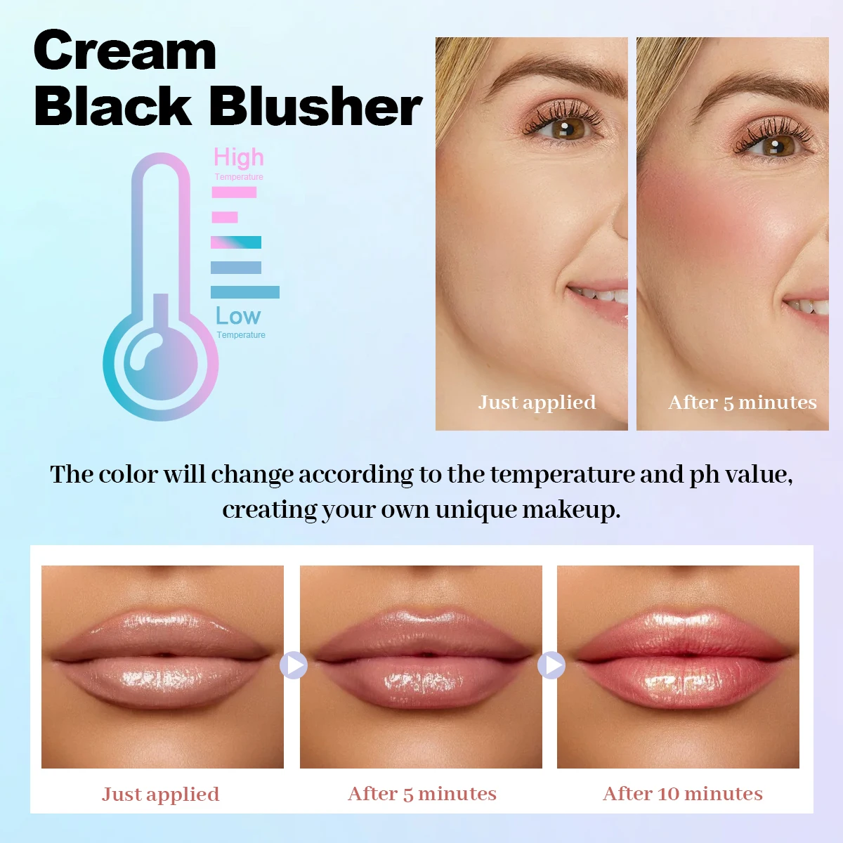 OEM Custom 3 In 1 Blush Makeup Black Color Changing Orange Pink Cream Magic Blush Private Label