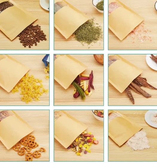 New Arrival Recycled customized stand up pouches dry food packaging brown kraft paper bags with translucent window
