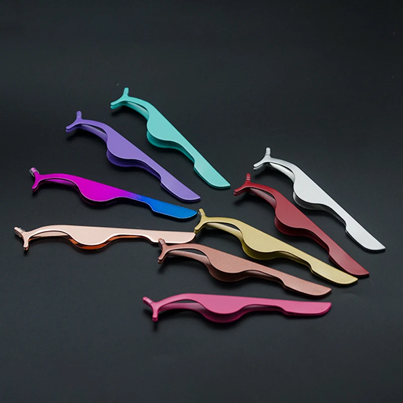 Private Label Pink purple eyelash applicator Tweezers custom packaging with logo Stainless steel tweezers False Eyelash Tweezers