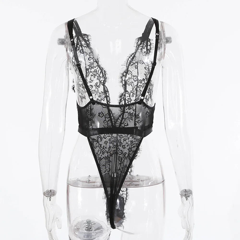 Sexy deep V lace perspective sexy underwear lingerie