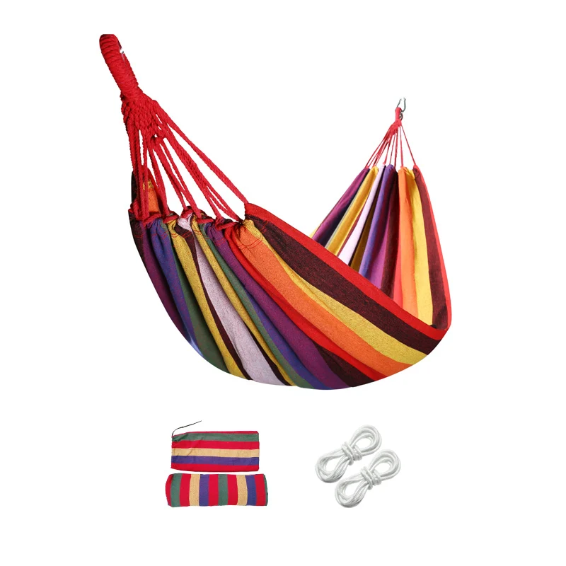 2024 New Outdoor Ultralight Portable Beach Garden Canvas Fabric Sleeping Striped Swing Hammock Tent