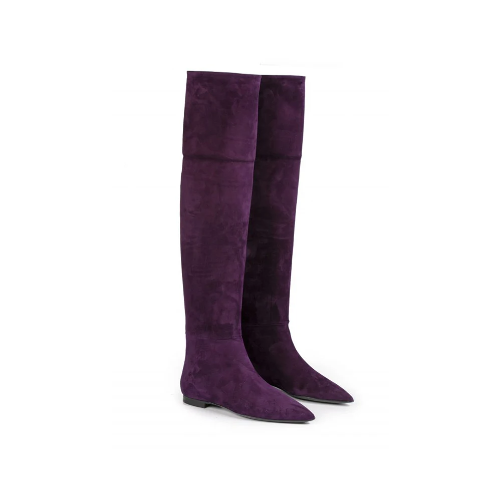 Hot Selling Top Quality Italian Fashion Genuine Leather Purple Over Knee Boots Made In Italy For Export