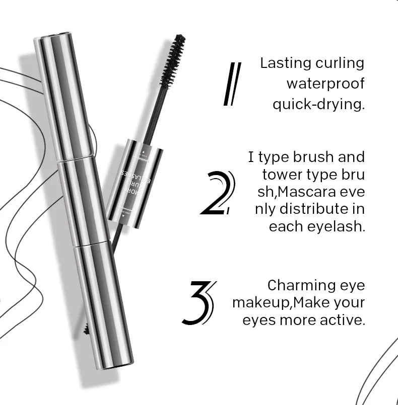 OEM Private Label Long Lasting Waterproof Lengthening thickening Curling No-caking No Clump 2 in 1 Mascara