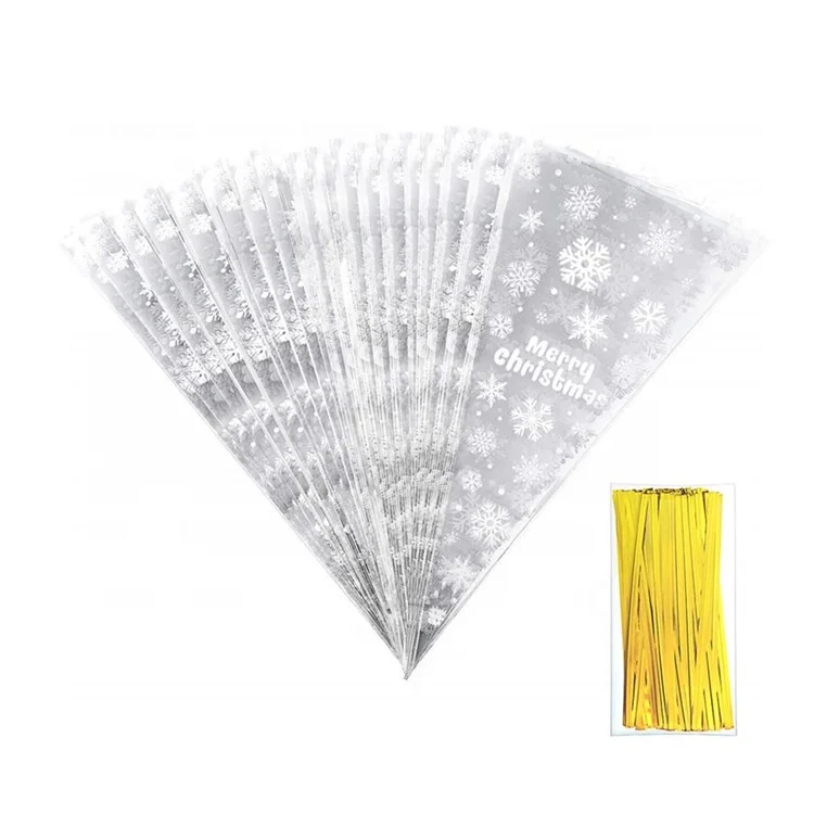 100pcs Cone Bag Clear Cellophane Treat Popcorn Bags Triangle Candy Plastic Transparent Triangle Bag