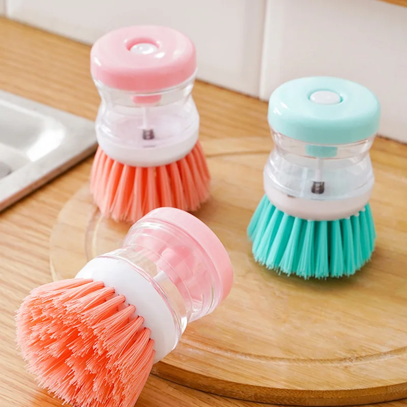 House Cleaning Palm Brush Stainless Steel Kitchen Soap Dispensing Dish Scrubber Cleaning Brush