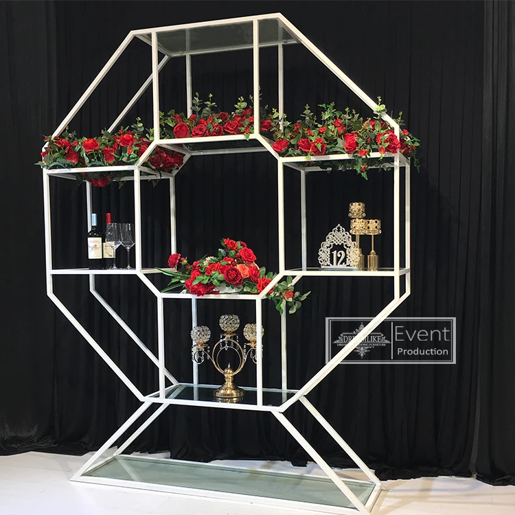 Octagon gold stainless steel frame wine glass rack shelf for wedding party