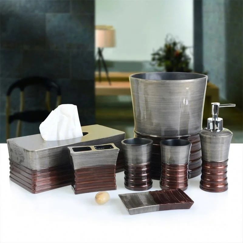 
Wholesale Modern Custom Hotel Bathroom Set Customized 6Pcs Resin Bathroom Accessories Set 