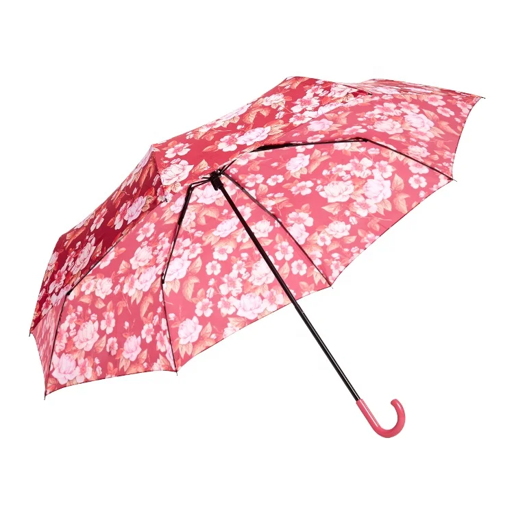 High Quality Wholesale Promotional Reflective Fabric Custom Logo Print Flower Pattern 3 Folding Umbrella