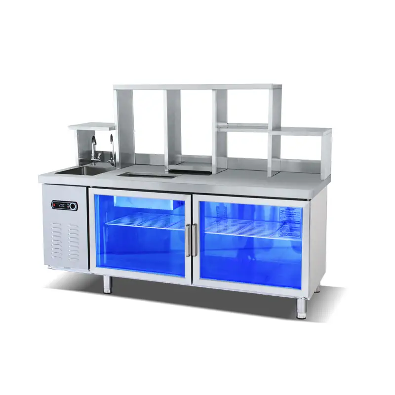 Milk Tea Making Bubble Tea Bar Counter With Refrigeration Cabinet