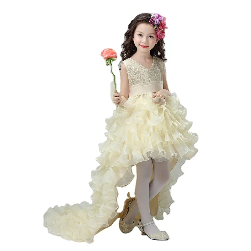 Lace Dress Woven Cotton Wholesale Princess Children Yellow Wedding Kids Dresses