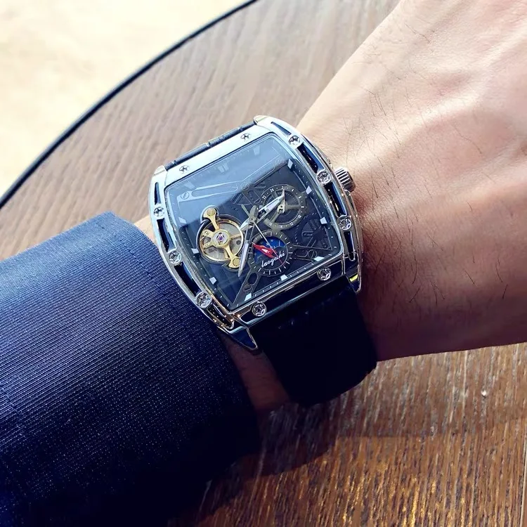 Laogeshi Watch LGS1005B Men Transparent Design Mechanical Silver Gear Skeleton stainless steel automatic watches men
