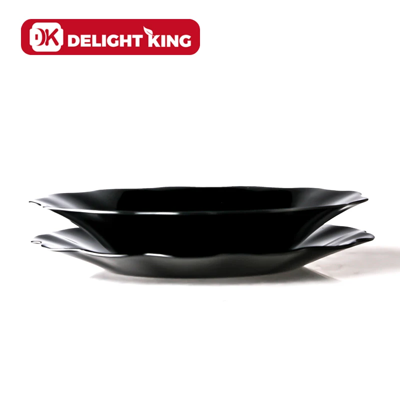 Home use Printed Flower Decoration Stock opal glass dinner Set dish plate bowl black opal glassware dinnerware