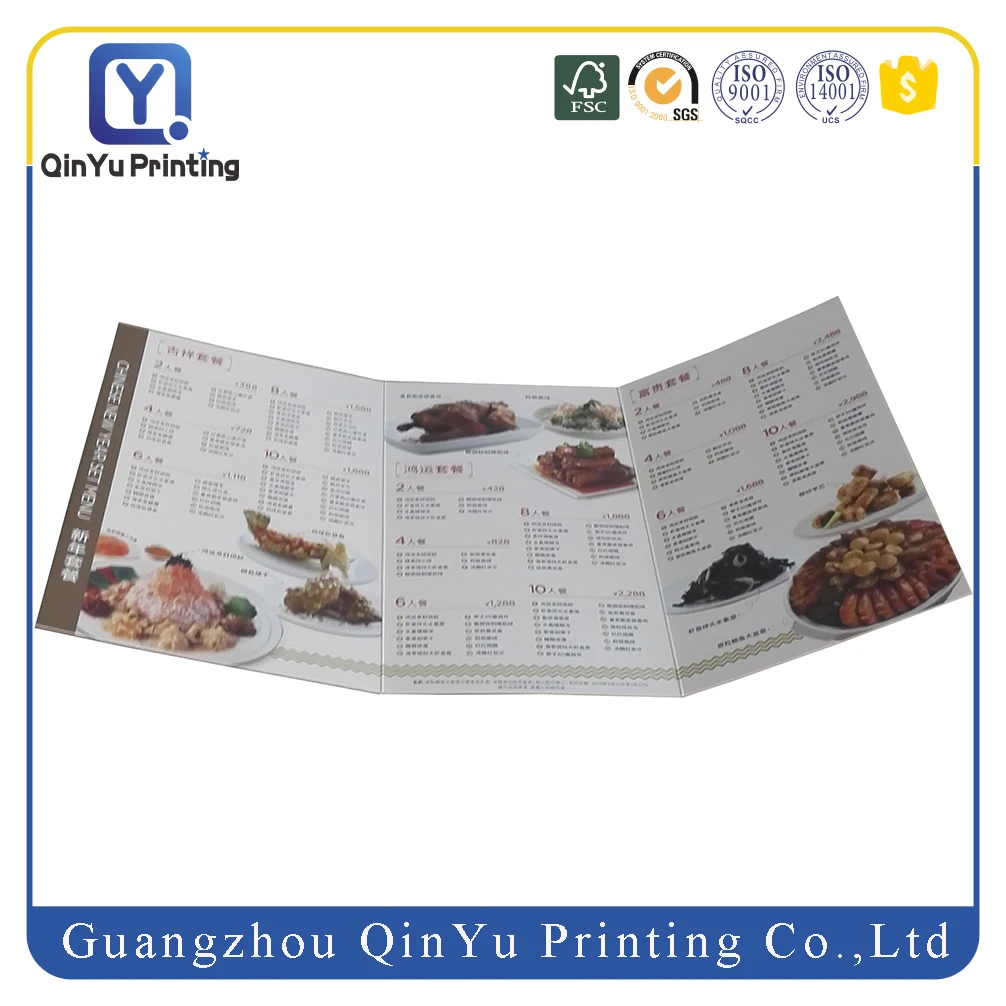 Customized Brochure 5 Pages Accordion Fold Leaflet Print Poster Tri Folded Menu Printing with Gold Foil