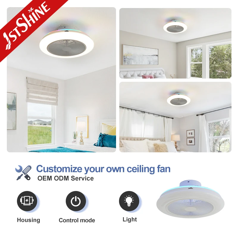 1stshine Ventilatores Da Soffitto No Noise Bladeless 26w Bldc Motor Led Ceiling Fan with Light for Bedroom
