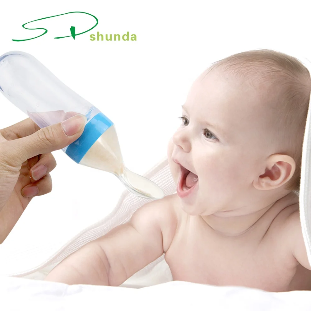 90ml Newborn Toddler Food Supplement Rice Cereal Bottles Infant Baby Milk Feeder Silicone Squeeze Feeding Bottle With Spoon
