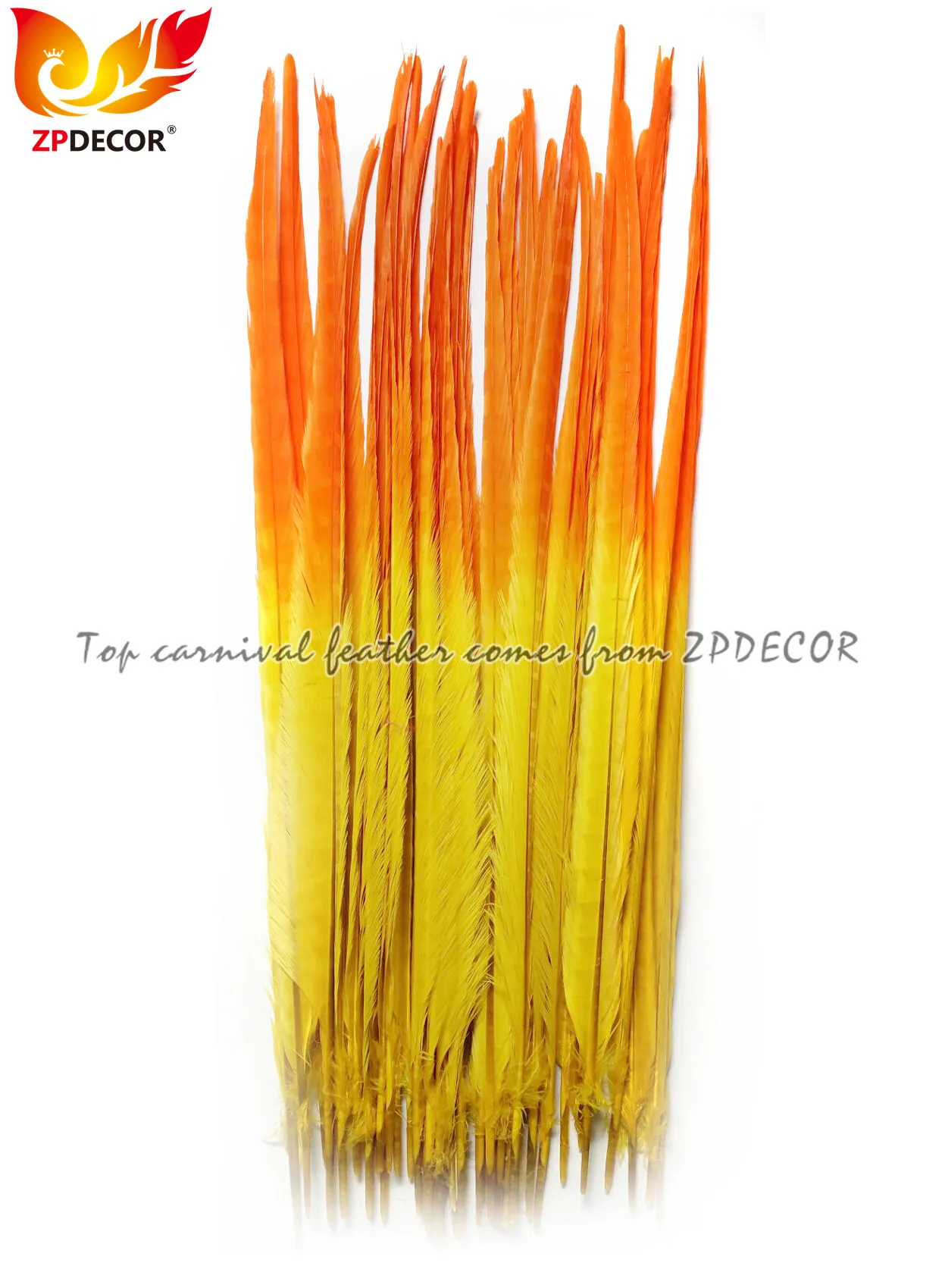 Профессиональный поставщик ZPDECOR, оптовая продажа, 50-55 см, окрашенные половины желтых и оранжевых перьев фазаньского хвоста