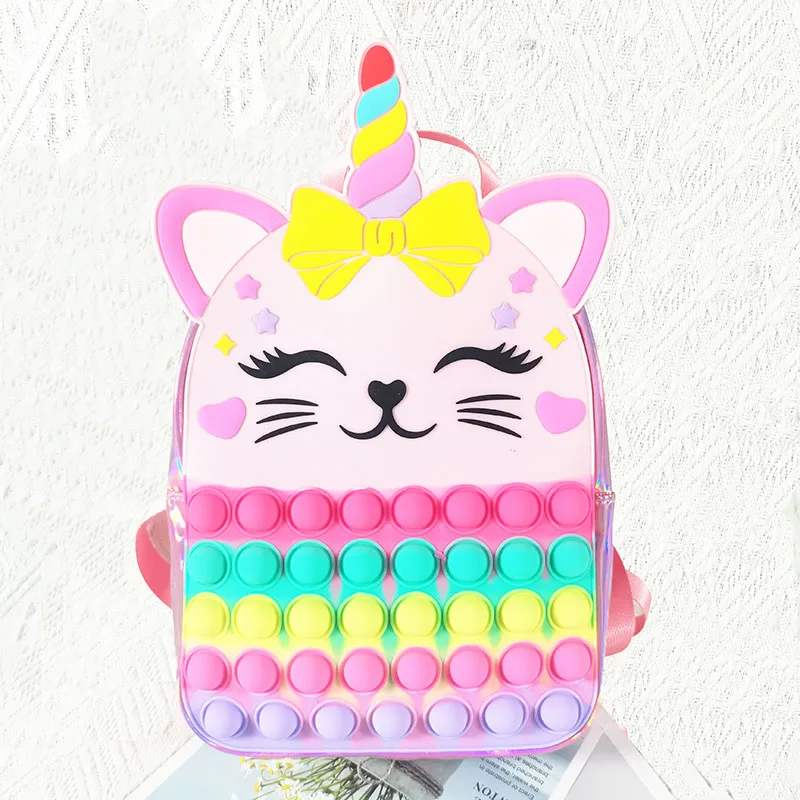 Latest Sensory Pops Boy Girl Backpack Customizing  Logo Cartoon Silicone Pop Push Bubble Anti-stress Fidget Backpack Student Bag