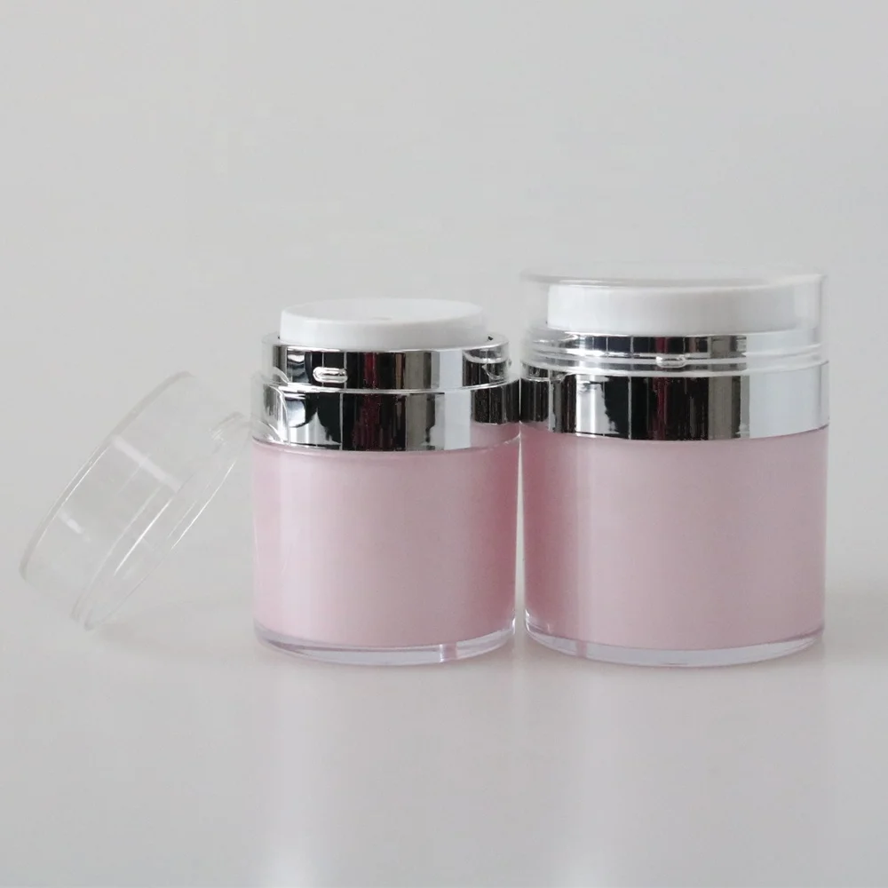 15g Round Pink Acrylic Plastic Airless Pump Cream Jar for Cosmetics Packaging Container
