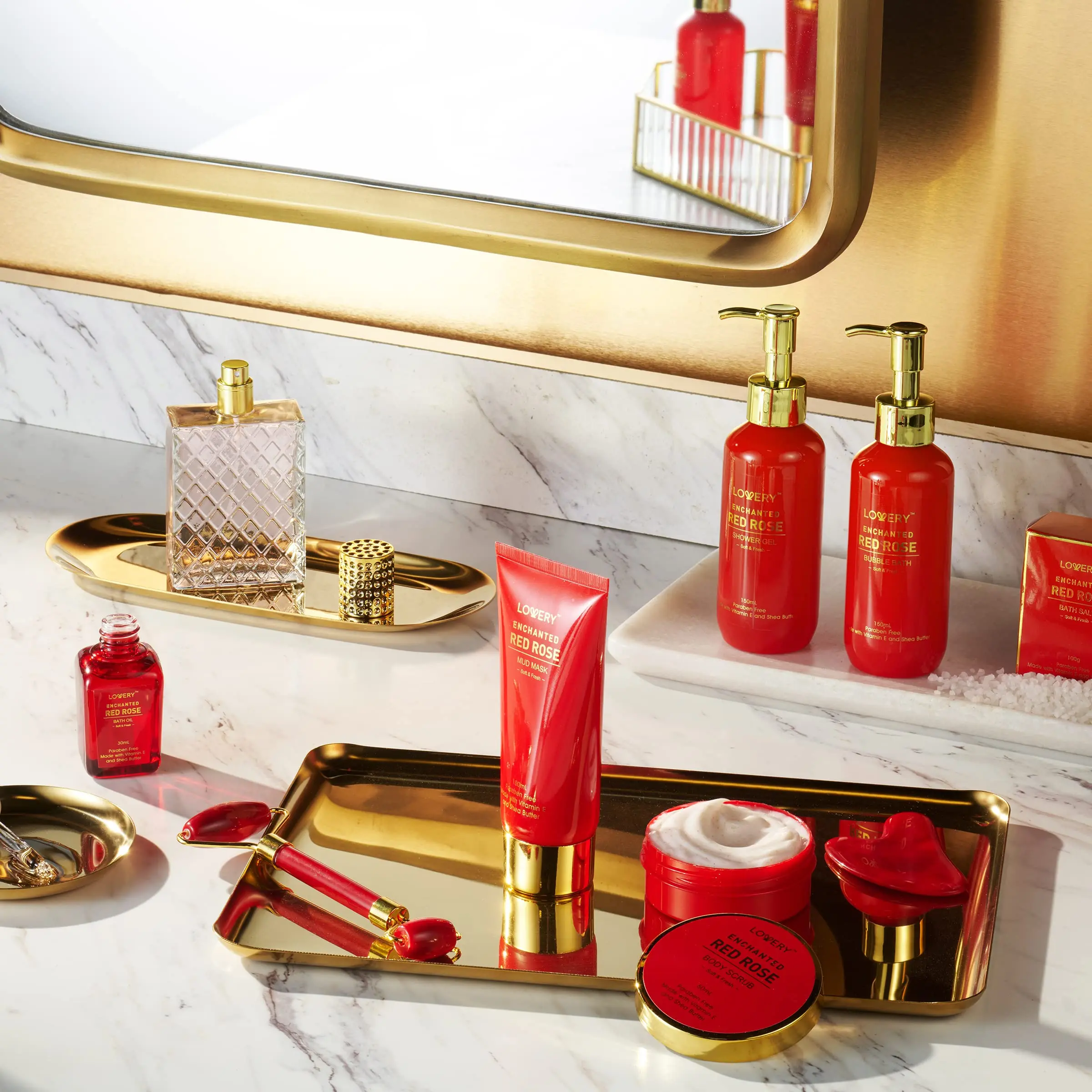 OEM wholesale Rose Essential oil Luxury Wash and care set Rose series shampoo and bath essential oil skin care set