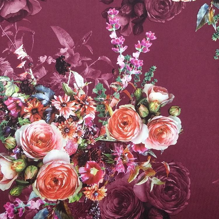 Good quality knitted 100D 4 way stretch spandex digital printed milk silk fabric for women