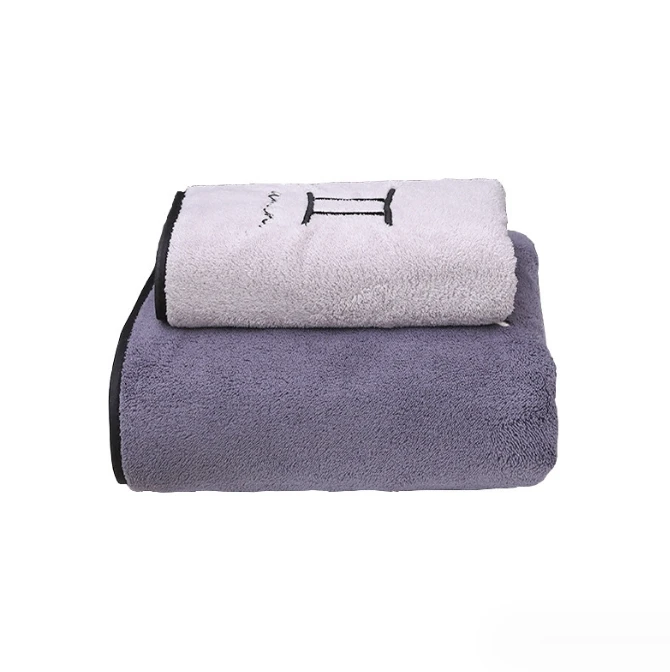 Coral fleece 12 constellations grey face bath towel sports sets with embroideriry