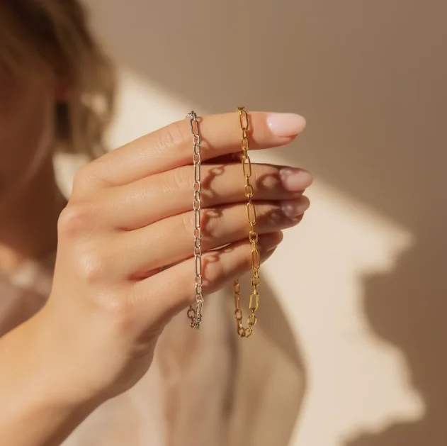 Hot Selling 18k Gold Minimalist Paperclip Bracelet Silver Stainless Steel Popular Stackable Link Chain Bracelet Gifts For Her