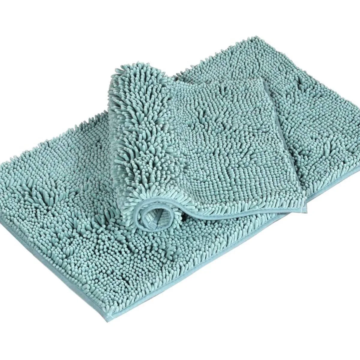 Hot Sell 100% Polyester Fabric Soft Microfiber Extra Absorbent Chenille Noodle Non-slip Bath Mat 2 Set