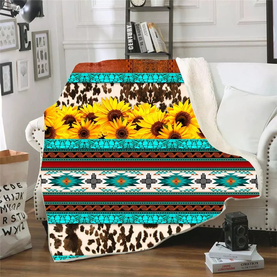High Quality Personalized Western Style Cow Aztec Print Cowboy Flannel Blankets