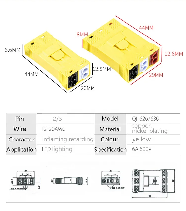 OJ636 Male Female Cable Connector Wire Connector 3 Pin Fireproof Screwless Terminal Block For Light