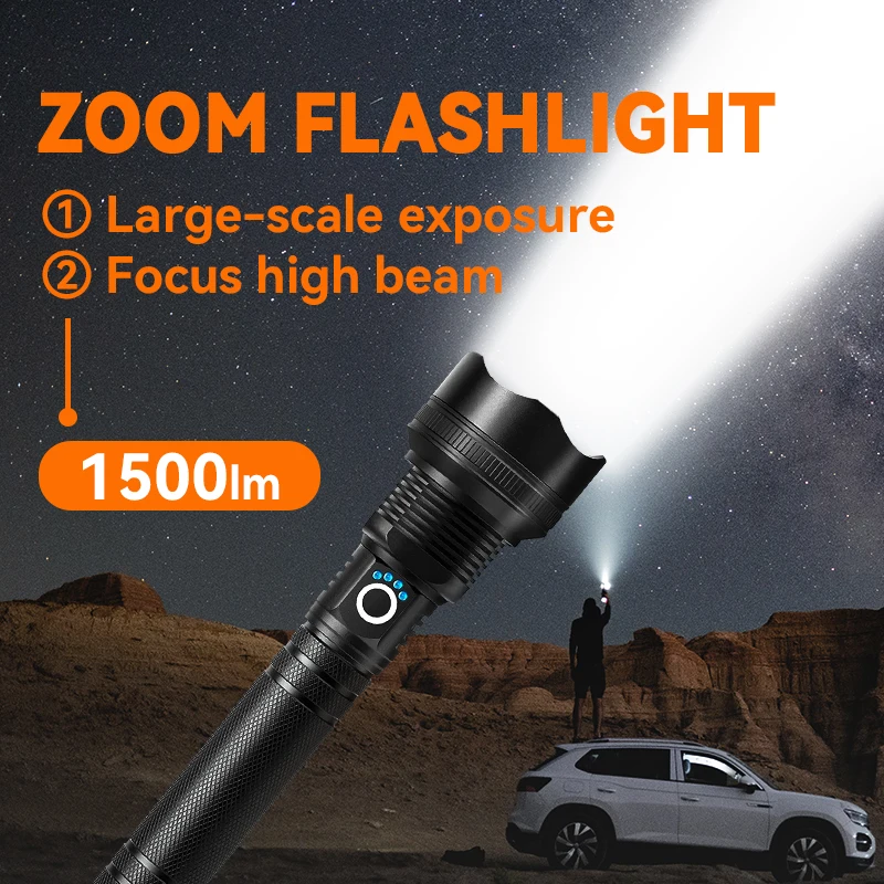 Long Range Self Defense Outdoor Emergency Portable Zoom Super Bright Tools LED Rechargeable Flashlight