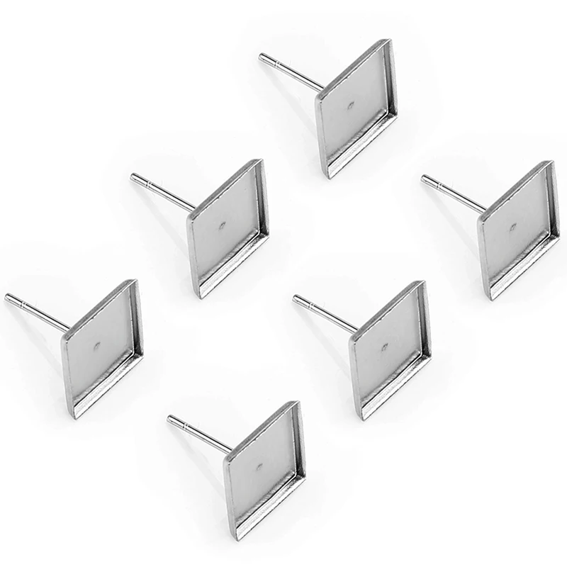 Stainless Steel Square Ear Studs Fashionable Woman Earrings Accessories Blank Base Fit 9.8mm Cabochon Glass DIY Jewelry Making