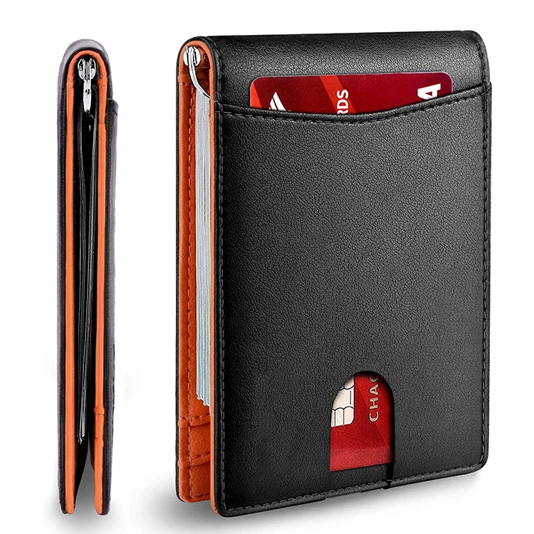 Minimalist Slim Wallet for Men with Money Clip RFID Blocking Front Pocket Genuine Leather Mens Wallets