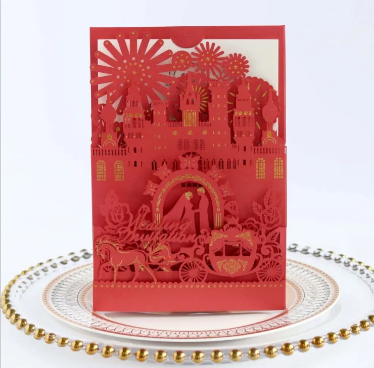 Wedding Invitations Laser Cut Card Bride and Groom Castle Wedding Favors Gifts for Guests Wedding Greeting Card Supply