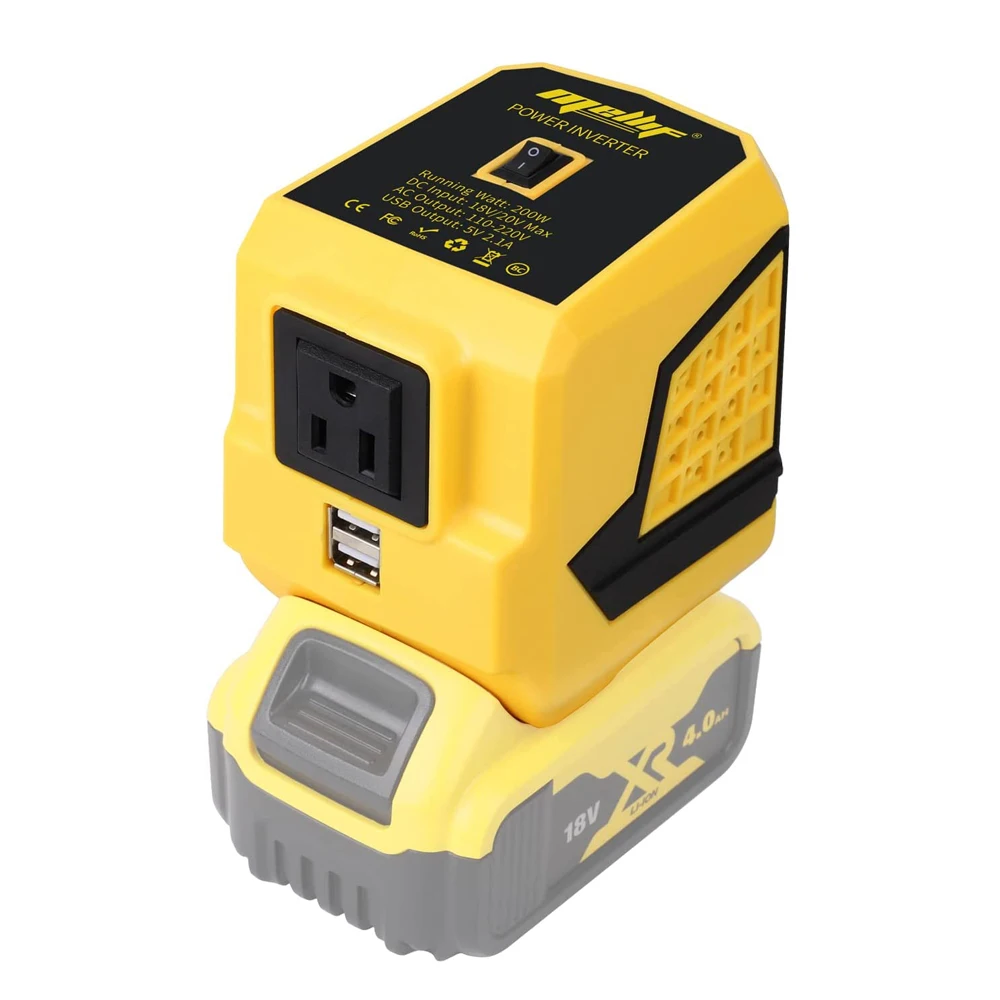 Инвертор мощности 200 Вт для DeWALT с батареей 20 в макс. портативная электростанция 1 розеткой переменного тока 2 порта USB светодиодной подсветкой (только инструмента) вилка стандарта