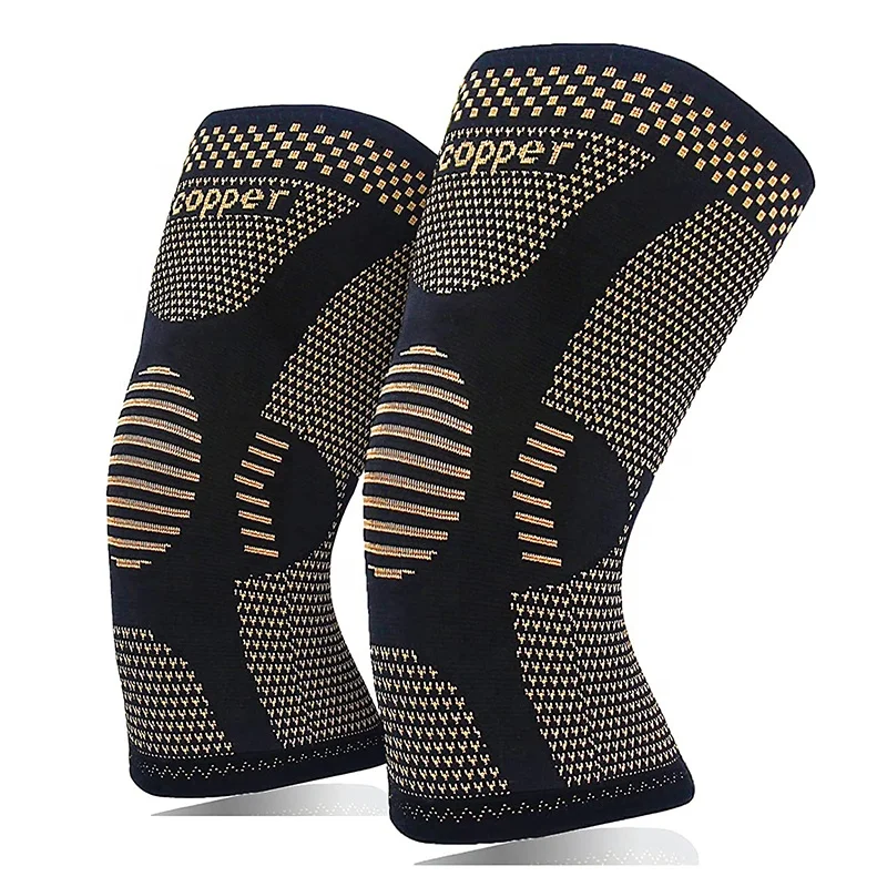 Customized Compression Sports Knitted Copper Fiber Knee Sleeve Brace Support For Running walking Knee Pain 4XL Knee Pads
