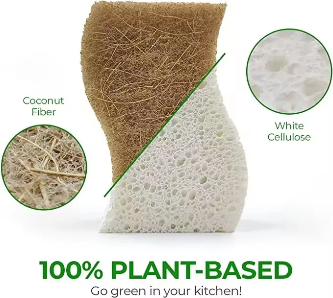 Hot sale Biodegradable Natural Kitchen Sponge Compostable Cellulose and Coconut Walnut Scrubber Sponge