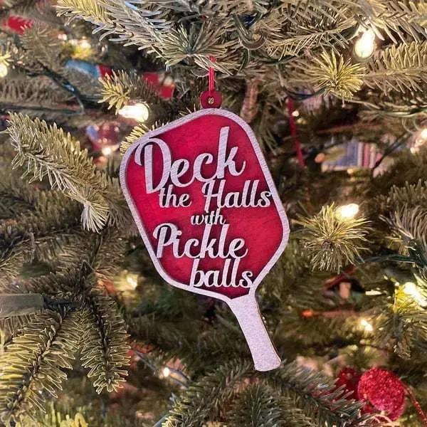 Pickleball Christmas Ornament,Hanging Tree Accessories,Deck The Halls with Pickle Balls Red Paddle