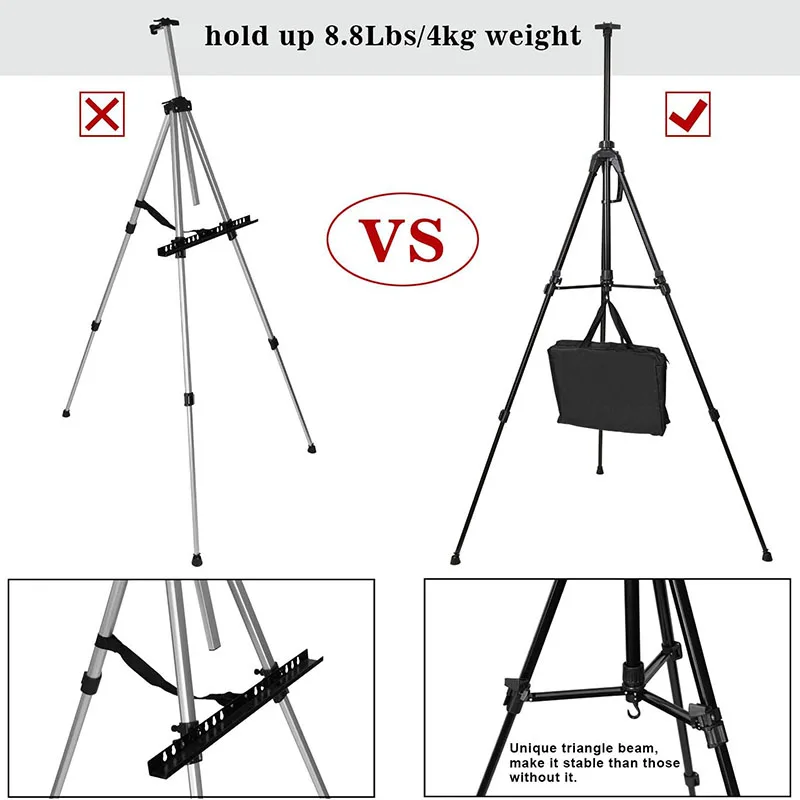 Meihui Aluminium Alloy Folding Painting Easel Frame Artist Adjustable Tripod Display Easel
