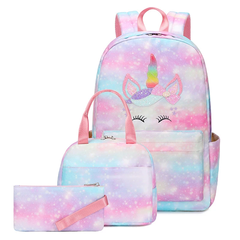 Unicorn Backpack with Lunch Bag Waterproof Sublimation 3PCS School Bag Set Backpacks For Teen Children