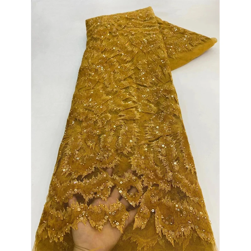 Luxury wedding lace heavy beaded lace fabric french tulle lace fabric for wedding evening dress