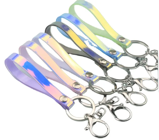 Promotional Gifts Hologram PVC Wrist Strap Bag Charm Holographic Iridescent Keychain