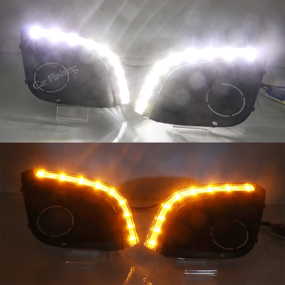 DRL For LADA Kalina 2014 2015 Front Bumper LED Daytime Running Light with Turn Signal Lights Fog Lamp