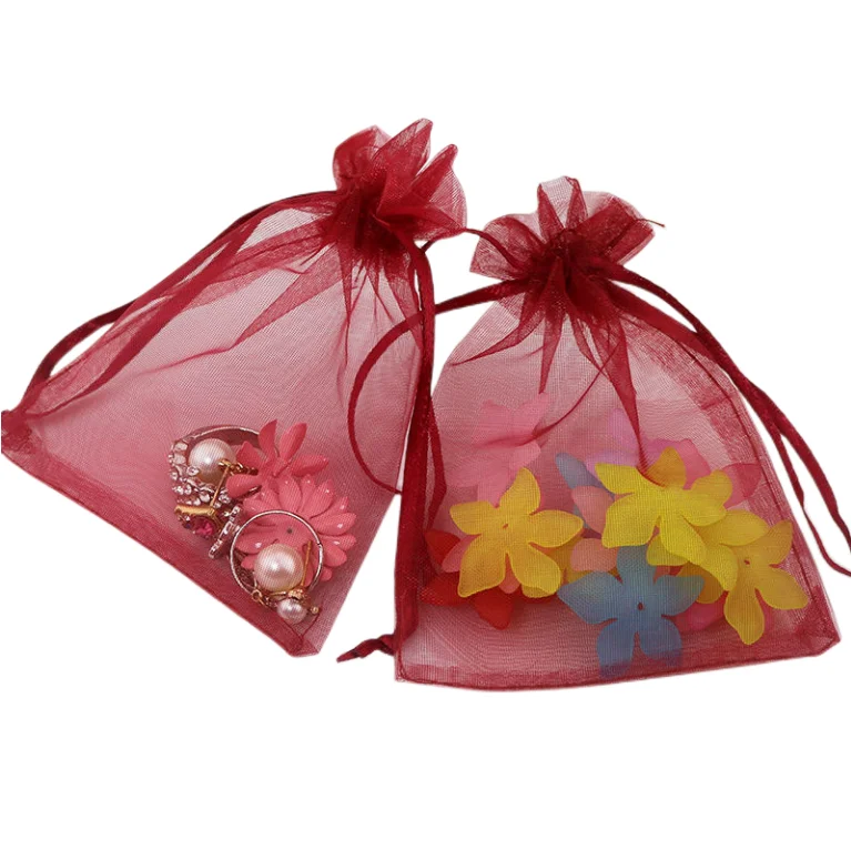 Small Cheap Luxury Colorful Organza Jewelry Candy Packaging Bag Organza Gifts Drawstring Bag