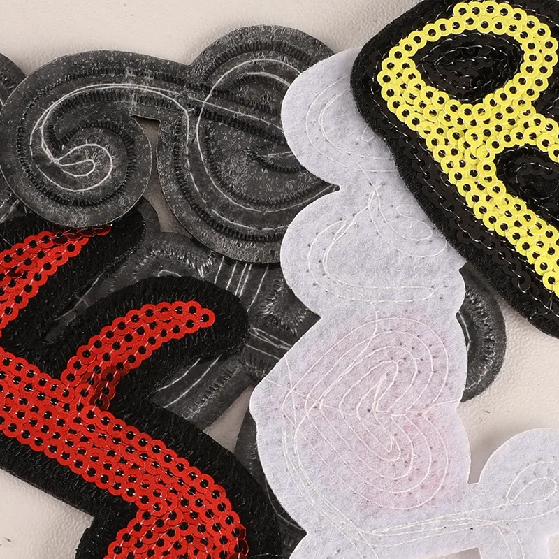 Custom Design 3D Sequin Embroidery Patch Chenille Fabric Iron-On Sticker Clothes Custom Ice Cream Design Sequin Patches OEM