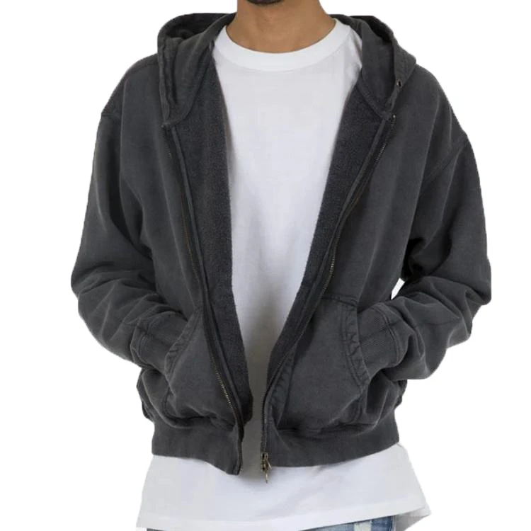 quality French Terry Thick Heavy Cotton Blank 400g Mens Acid Wash Oversized vintage Hoodie Double Zipper acid wash hoodie men
