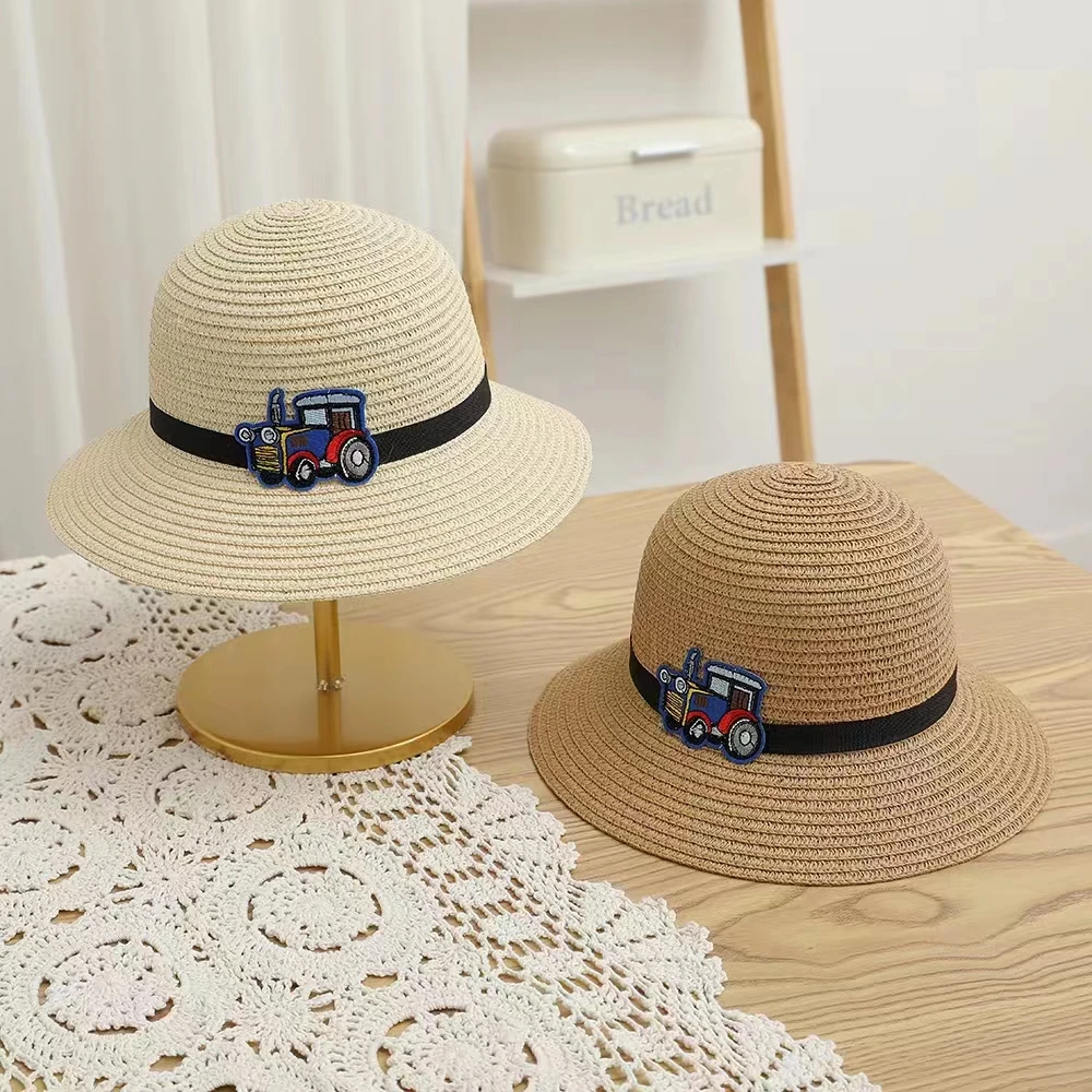 2024 New Summer Beach Vacation Rattan Cartoon Simple Drawing Car Bear Straw Hat Cute Style Children Bag