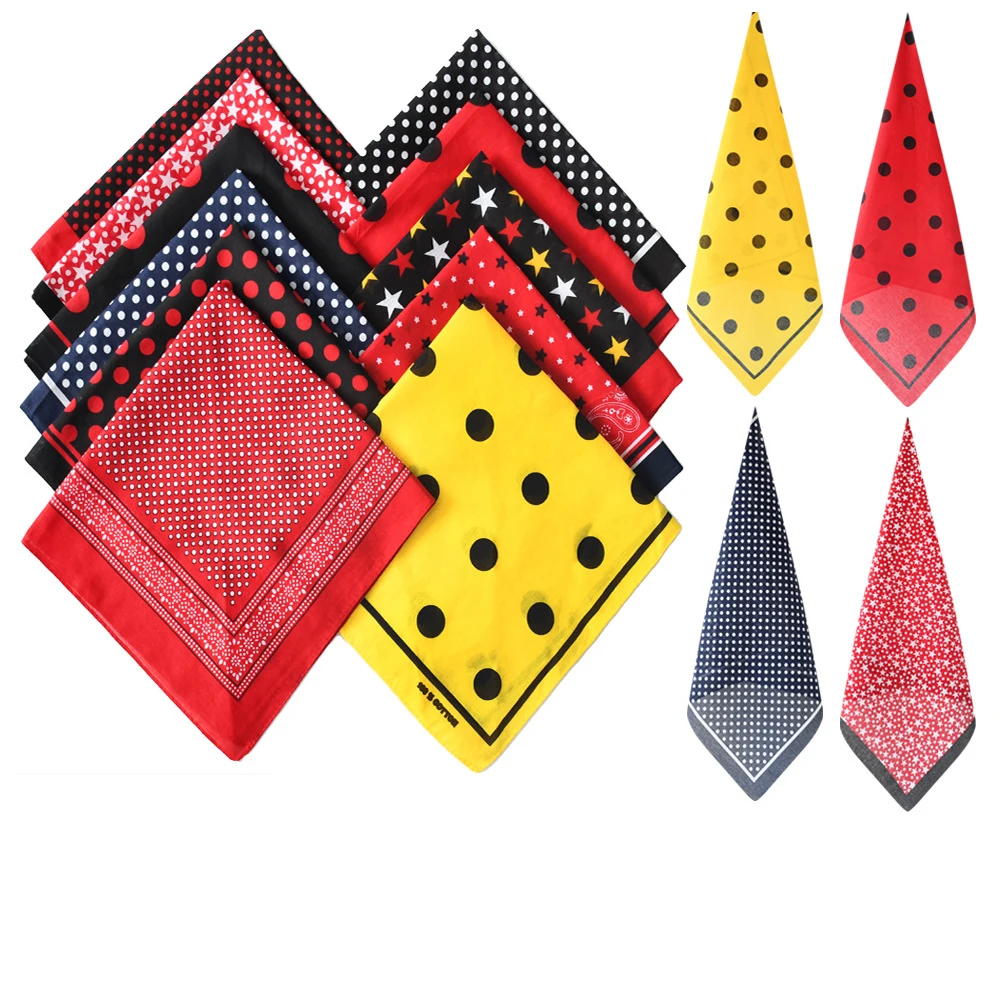 Personality Vintage Polka Dot Printing Bandanas Hip Hop Fashion Square Cotton Neckerchief Scarf