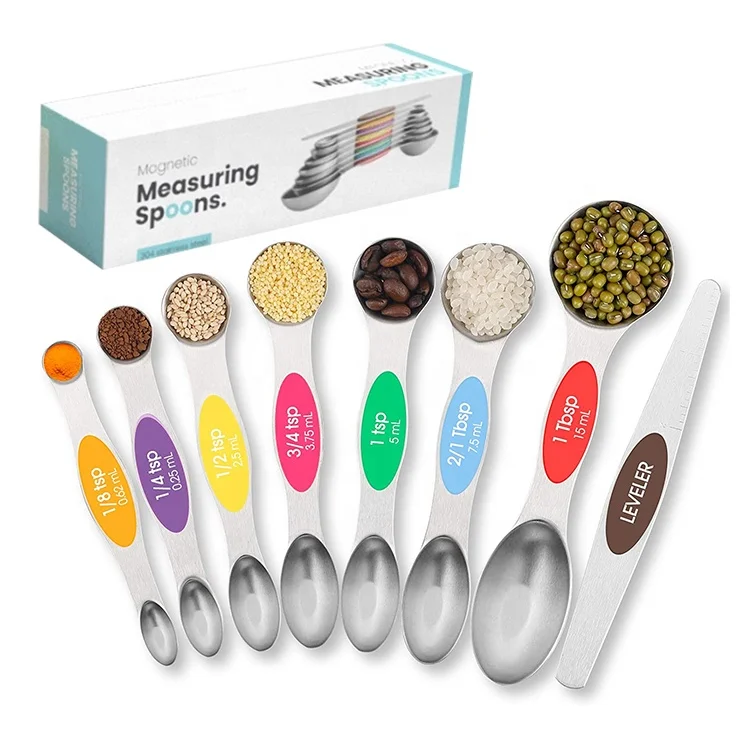 18/8 Stainless Steel Dual Sided Stackable Teaspoon Magnetic Measuring Spoons Set for Measuring Dry and Liquid Ingredients