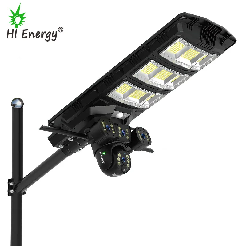 Hienergy CCTV Dual lens ip65 Waterproof solar street light with wifi 4g camera CCTV outdoor street light camera 300w